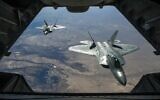 Two U.S. Air Force F-22 Raptors fly above Syria on Feb. 2, 2018. (Staff Sgt. Colton Elliott/US Air National Guard)