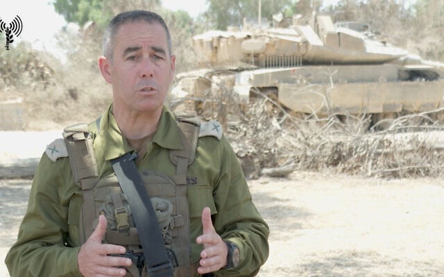 Brig. Gen. Nimrod Aloni issues a statement near the border with the Gaza Strip, August 4, 2022. (Israel Defense Forces) Brig. Gen. Nimrod Aloni issues a statement near the border with the Gaza Strip, August 4, 2022. (Israel Defense Forces)