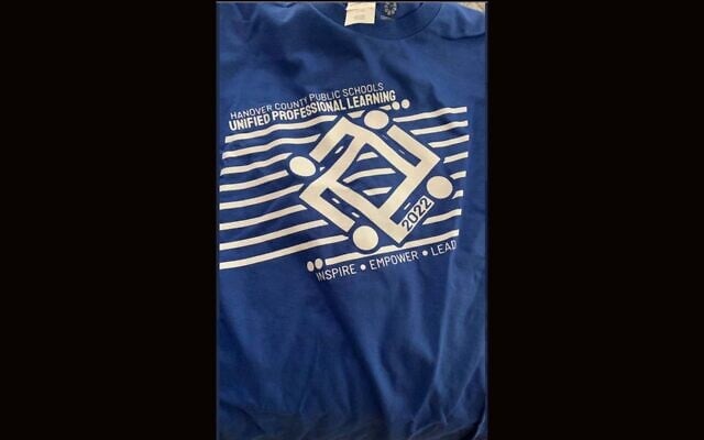 A t-shirt distributed at a conference for Hanover County Public Schools outside Richmond, Va., displaying a logo that resembles a swastika. (Twitter via JTA) A t-shirt distributed at a conference for Hanover County Public Schools outside Richmond, Va., displaying a logo that resembles a swastika. (Twitter via JTA)