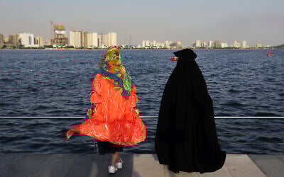 Illustrative: Women spend an afternoon around the Persian Gulf Martyrs' Lake in Tehran, Iran, July 6, 2019. (AP Photo/Ebrahim Noroozi)