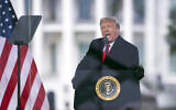 US President Donald Trump speaks during a rally protesting the electoral college certification of Joe Biden as US president in Washington on January 6, 2021. (AP/Evan Vucci)