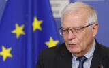 European Union foreign policy chief Josep Borrell speaks during a press statement at EU headquarters in Brussels, February 27, 2022. (Stephanie Lecocq,Pool Photo via AP, File)