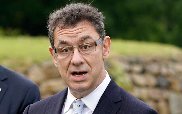 Pfizer CEO Albert Bourla speaks, ahead of the G-7 summit in St. Ives, England, June 10, 2021. (Patrick Semansky/AP) Pfizer CEO Albert Bourla speaks, ahead of the G-7 summit in St. Ives, England, June 10, 2021. (Patrick Semansky/AP)