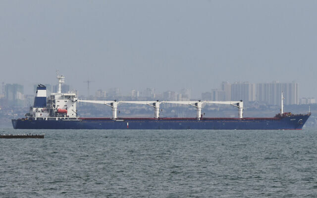 The bulk carrier Razoni, carrying a shipment of 26,000 tons of Ukrainian corn starts its way from the port in Odesa, Ukraine, August 1, 2022. (AP/Michael Shtekel) The bulk carrier Razoni, carrying a shipment of 26,000 tons of Ukrainian corn starts its way from the port in Odesa, Ukraine, August 1, 2022. (AP/Michael Shtekel)