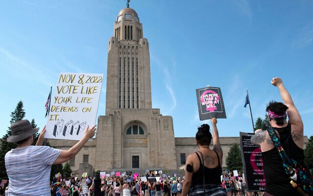 Protesters line the street around the front of the Nebraska State Capitol during an Abortion Rights Rally held on July 4, 2022, in Lincoln, Nebraska. (Kenneth Ferriera/AP) Protesters line the street around the front of the Nebraska State Capitol during an Abortion Rights Rally held on July 4, 2022, in Lincoln, Nebraska. (Kenneth Ferriera/AP)