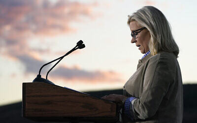 Rep. Liz Cheney, R-Wyo., speaks Tuesday, Aug. 16, 2022, at a primary Election Day gathering in Jackson, Wyo. (AP Photo/Jae C. Hong)