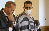Defense attorney Nathaniel Barone, left, and Hadi Matar, 24, right, listen during an arraignment in the Chautauqua County Courthouse in Mayville, NY, August 18, 2022. (AP Photo/Joshua Bessex)