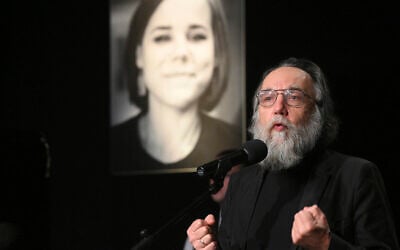 Philosopher Alexander Dugin speaks during the final farewell ceremony for his daughter Daria Dugina in Moscow, Russia, August 23, 2022. (AP/Dmitry Serebryakov)