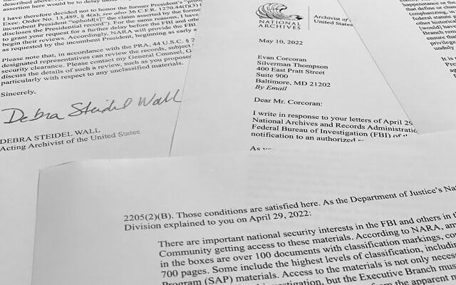 A letter from acting archivist of the United States Debra Steidel Wall to former President Donald Trump's legal team is photographed on August 23, 2022. (AP Photo/Jon Elswick) A letter from acting archivist of the United States Debra Steidel Wall to former President Donald Trump's legal team is photographed on August 23, 2022. (AP Photo/Jon Elswick)