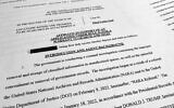 The affidavit by the FBI in support of obtaining a search warrant for former US president Donald Trump's Mar-a-Lago estate, photographed on August 26, 2022. (AP Photo/Jon Elswick)