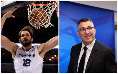(L) Memphis Grizzlies forward Omri Casspi dunks during the second half of the team's NBA basketball game against the Sacramento Kings on January 25, 2019, in Memphis, Tenn.; (R) Justice Minister Gideon Saar arrives for the first weekly cabinet meeting of the new government in Jerusalem on June 20, 2021. (Emmanuel Dunand/Brandon Dill/AP, File)