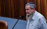 MK Avi Maoz speaks during a plenum session in the assembly hall of the Knesset on December 15, 2021. (Arie Leib Abrams/Flash90)