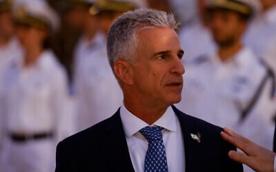 Mossad chief David Barnea attends a ceremony marking Remembrance Day for Israel's fallen soldiers and victims of terror in Jerusalem on May 3, 2022. (Olivier Fitoussi/Flash90)