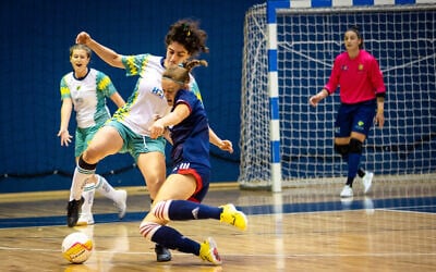 The final Futsal match between United States and Australia as part of the Maccabiah Games in Jerusalem on July 22, 2022. (Oren Ben Hakoon/Flash90)