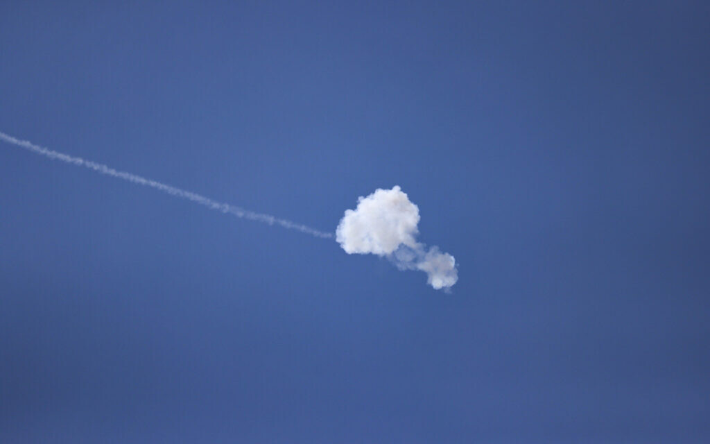 Iron Dome anti-missile system intercepts rockets fired from the Gaza Strip to Israel on August 6, 2022. (Yonatan Sindel/Flash90)