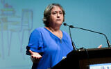Yaffa Ben David, the secretary general of the Israel Teachers Union speaks at a conference of the Federation of Local Authorities ahead of the opening of the school year in Ganei Tikva, August 18, 2022. (Avshalom Sassoni/Flash90)
