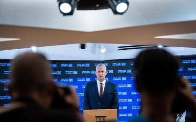 Defense Minister Benny Gantz speaks during a National Unity faction meeting at the Israel Democracy Institute in Jerusalem on August 23, 2022. (Yonatan Sindel/Flash90) Defense Minister Benny Gantz speaks during a National Unity faction meeting at the Israel Democracy Institute in Jerusalem on August 23, 2022. (Yonatan Sindel/Flash90)