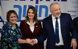 From left to right: Teachers' Union Secretary-General Yaffa Ben David, Education Minister Yifat Shasha-Bitton and Finance Minister Avigdor Lieberman hold a press conference following the new salary agreement with teachers on August 31, 2022. (Tomer Neuberg/Flash90)
