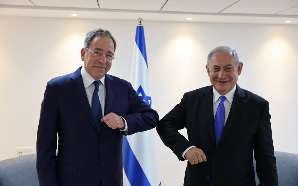 File: US Ambassador to Israel Tom Nides (L) and opposition chairman Benjamin Netanyahu meet in the Knesset on December 9, 2021. (US embassy in Israel) File: US Ambassador to Israel Tom Nides (L) and opposition chairman Benjamin Netanyahu meet in the Knesset on December 9, 2021. (US embassy in Israel)
