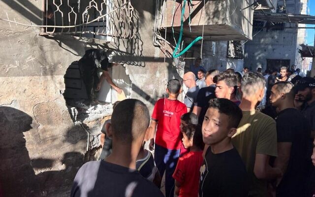 Damage is seen to a home in the southern Gaza city of Khan Younis, following an explosion, August 23, 2022. (Social media) Damage is seen to a home in the southern Gaza city of Khan Younis, following an explosion, August 23, 2022. (Social media)