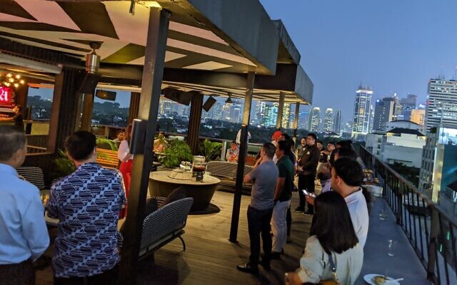 A meeting between Israelis and Indonesians in Jakarta, as part of an Israeli innovation delegation to Indonesia, July 2022. (Samuel Neufeld) A meeting between Israelis and Indonesians in Jakarta, as part of an Israeli innovation delegation to Indonesia, July 2022. (Samuel Neufeld)