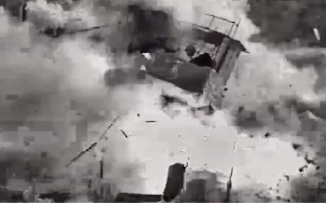 A PIJ observation post struck by the IDF in Gaza on August 5, 2022. (Screen capture/Twitter) A PIJ observation post struck by the IDF in Gaza on August 5, 2022. (Screen capture/Twitter)