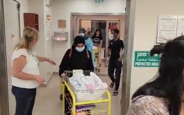 Staff at Soroka Hospital in Beersheba evacuate babies to protected wards on August 5, 2022. (Screen capture/Twitter) Staff at Soroka Hospital in Beersheba evacuate babies to protected wards on August 5, 2022. (Screen capture/Twitter)