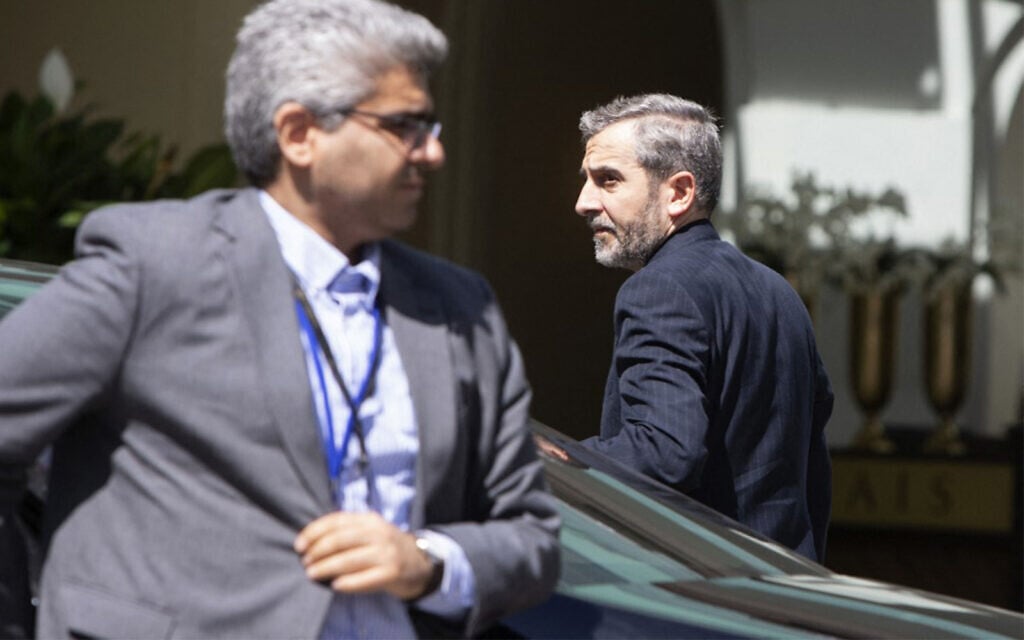 Iran's chief nuclear negotiator Ali Bagheri Kani, at right, arrives at the Coburg Palais, the venue of the Joint Comprehensive Plan of Action (JCPOA) talks in Vienna on August 4, 2022. (Alex Halada/AFP) Iran's chief nuclear negotiator Ali Bagheri Kani, at right, arrives at the Coburg Palais, the venue of the Joint Comprehensive Plan of Action (JCPOA) talks in Vienna on August 4, 2022. (Alex Halada/AFP)
