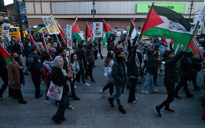 Illustrative: Pro-Palestinian, anti-Israel activists in New York City, March 30, 2022. (Luke Tress/Flash90)