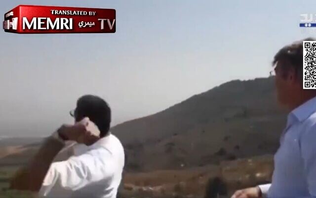 Lebanese ministers Hector Hajjar and Walid Fayad seen throwing rocks at Israeli territory during a border-area tour reported by local TV on August 30, 2022. (Screenshot: Twitter/MEMRI) Lebanese ministers Hector Hajjar and Walid Fayad seen throwing rocks at Israeli territory during a border-area tour reported by local TV on August 30, 2022. (Screenshot: Twitter/MEMRI)