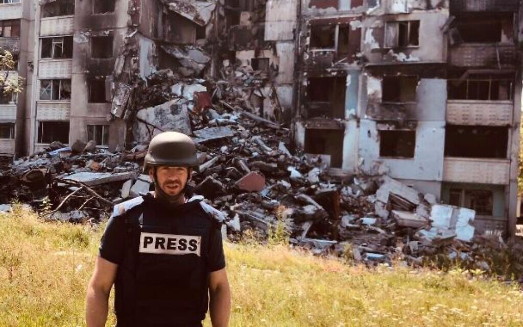 Times of Israel diplomatic correspondent Lazar Berman in Kharkiv, July 27, 2022 (Lazar Berman/The Times of Israel)