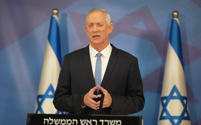 Defense Minister Benny Gantz addresses Israelis after Operation Breaking Dawn, August 8, 2022. (Elad Malka/Defense Ministry) Defense Minister Benny Gantz addresses Israelis after Operation Breaking Dawn, August 8, 2022. (Elad Malka/Defense Ministry)