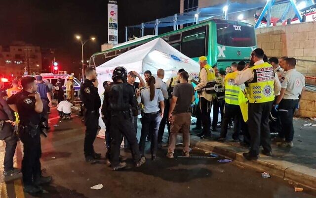 The scene of a bus crash on Jerusalem's Shamgar Street on August 11, 2022. (Rescuers without Borders) The scene of a bus crash on Jerusalem's Shamgar Street on August 11, 2022. (Rescuers without Borders)