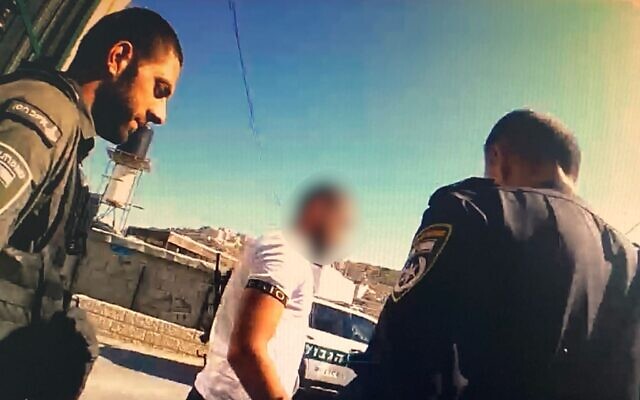 The arrest of an East Jerusaalem resident who was allegedly planning to carry out a shooting attack in the capital's center, July 23, 2022. (Israel Police) The arrest of an East Jerusaalem resident who was allegedly planning to carry out a shooting attack in the capital's center, July 23, 2022. (Israel Police)