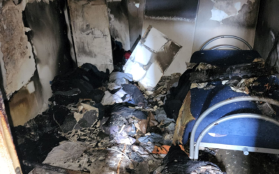 The bedroom of Aviel Dabush, 11, who was seriously injured in a fire in Netanya, August 1, 2022. (Fire and Rescue Service)