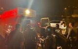 An injured Jewish worshiper is loaded onto an ambulance following a shooting near Joseph's Tomb in Nablus, August 30, 2022. Two Israeli civilians were moderately wounded in the shooting attack on their car near the shrine in the West Bank City of Nablus. (Samaria Regional Council)