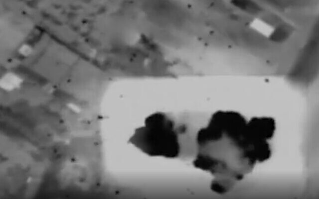 Screen grab of a video released from the Israel Defense Forces showing a strike on a Palestinian Islamic Jihad rocket launching position, August 5, 2022 (Israel Defense Forces) Screen grab of a video released from the Israel Defense Forces showing a strike on a Palestinian Islamic Jihad rocket launching position, August 5, 2022 (Israel Defense Forces)