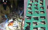 Weapons seized by security forces near al-Auja in the Jordan Valley, after an alleged gun-smuggling attempt over the border with Jordan on August 29, 2022. (Israel Police)