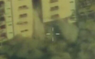 Screenshot from IDF footage of an airstrike on a Gaza apartment in which Tayseer Jabari, the commander of the Palestinian Islamic Jihad in northern Gaza, was killed, August 5, 2022. (IDF)