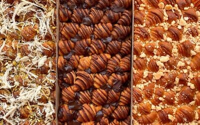 A tray of pastry chef Shy Golan's rugelach, which will be sold at a pop-up shop at Cafe Asif, August 25-26, 2022 (Courtesy Shy Golan)
