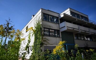 An apartment building at Conollystrasse 31 at the former Olympic Village in Munich, southern Germany, where members of the Israeli Olympic team were accommodated during the 1972 Munich Olympic Games, August 17, 2022. (Ina Fassbender/AFP)