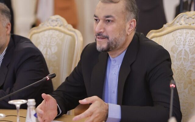 Iranian Foreign Minister Hossein Amir-Abdollahian speaks during a meeting with Russian Foreign Minister in Moscow, August 31, 2022. (Maxim Shemetov / Pool / AFP) Iranian Foreign Minister Hossein Amir-Abdollahian speaks during a meeting with Russian Foreign Minister in Moscow, August 31, 2022. (Maxim Shemetov / Pool / AFP)