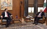 US energy envoy Amos Hochstein meets with Lebanon's Speaker of the Parliament Nabih Berri, in the capital Beirut, on September 9, 2022. (Photo by AFP)