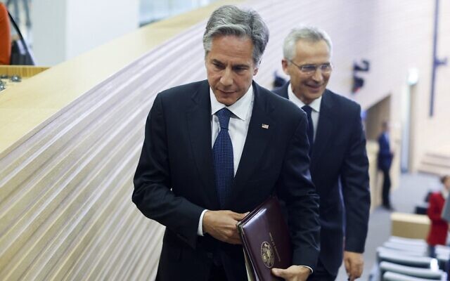 US Secretary of State Antony Blinken and NATO Secretary General Jens Stoltenberg, right, leave a joint news conference in Brussels on September 9, 2022, a day after US Secretary of State's unannounced visit to Ukraine. JONATHAN ERNST / POOL / AFP) US Secretary of State Antony Blinken and NATO Secretary General Jens Stoltenberg, right, leave a joint news conference in Brussels on September 9, 2022, a day after US Secretary of State's unannounced visit to Ukraine. JONATHAN ERNST / POOL / AFP)