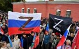 People attend a rally and a concert in support of annexation referendums in Russian-held regions of Ukraine, in Saint Petersburg on September 23, 2022 (Olga Maltseva/AFP)