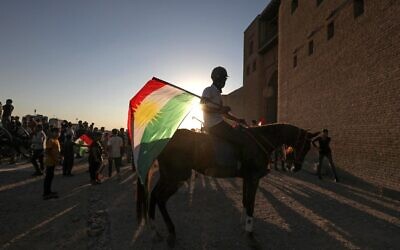 Illustrative: Iraqi Kurds commemorate the fifth anniversary of the Kurdistan Region's independence referendum in Erbil, on September 25, 2022. (Safin Hamed/AFP)