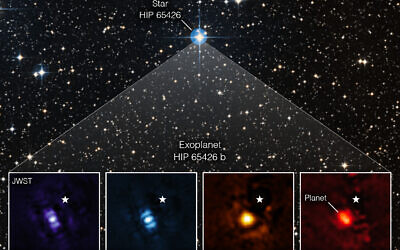 Four views of the planet named HIP 65426 b, captured by the James Webb telescope and released on September 1, 2022. (NASA/ESA/CSA, A Carter (UCSC), the ERS 1386 team, and A. Pagan (STScI)