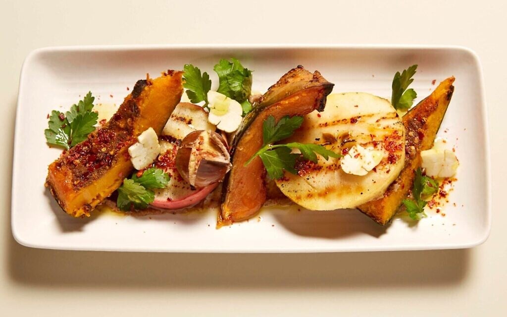 Itamar Srulovich's grilled pumpkins, apples and chestnuts. (The Nosher/JTA) Itamar Srulovich's grilled pumpkins, apples and chestnuts. (The Nosher/JTA)