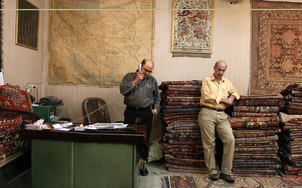 A Jewish carpet shop in the Tehran Grand Bazaar. (Hassan Sarbakhsian/ via JTA)
