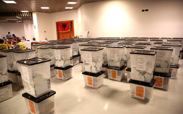 Election staff, at left, count ballots behind ballot boxes in central Tirana, Albania, June 26, 2017. A US administration source alleged in September 2022 that Russia meddled in the election. (Hektor Pustina/AP) Election staff, at left, count ballots behind ballot boxes in central Tirana, Albania, June 26, 2017. A US administration source alleged in September 2022 that Russia meddled in the election. (Hektor Pustina/AP)